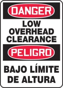 Accuform SBMECR005VA 14" x 10" Bilingual OSHA Danger Safety Sign: Low Overhead Clearance, Aluminum