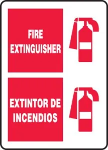 Accuform SBMFXG518VA 14" x 10" Bilingual Fire Safety Sign: Fire Extinguisher, Aluminum