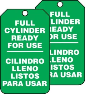 Accuform SBMGT203PTP Cylinder Status Bilingual Safety Tag: Full Cylinder Ready For Use, RP-Plastic, 25/PK