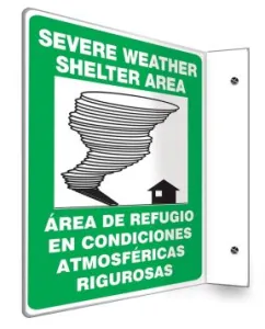 Accuform SBPSP442 12" x 9" Panel Bilingual Projection Safety Sign: Severe Weather Shelter Area (Graphic), 90D
