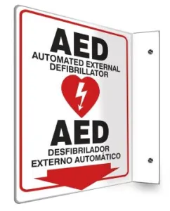 Accuform SBPSP760 12" x 9" Panel Bilingual Projection Sign: Automated External Defibrillator, 90D