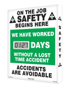 Accuform SCJ127 20" x 16" Digi-Day Lite Electronic Scoreboard: We Have Worked _ Days Without A Lost Time Accident, Cardboard