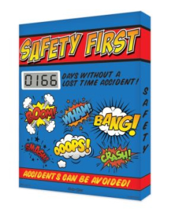 Accuform SCJ166 20" x 16" Digi-Day Lite Electronic Scoreboard: Safety First ___ Days Without A Lost Time Accident, Cardboard