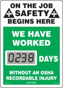 Accuform SCL238 14" x 10" Mini Digi-Day Electronic Scoreboards: We Have Worked _ Days Without An OSHA Recordable Injury