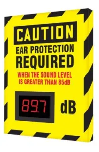 Accuform SCS601 12" x 10" OSHA Caution Industrial Decibel Meter Sign: Ear Protection Required When The Sound Level Is Greater Than 85 dB, Aluminum Face