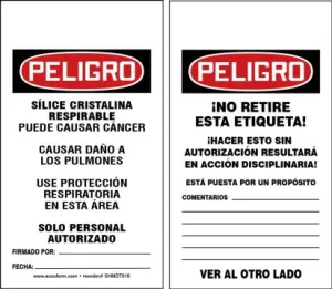 Accuform SHMDT018LTP HS-Laminate OSHA Danger Safety Tag: Respirable Crystalline Silica May Cause Cancer - Causes Damage to Lungs - Wear Respiratory...