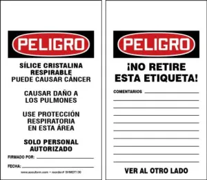 Accuform SHMDT130LTP 7"x10" OSHA Danger Safety Tag: Respirable Crystalline Silica May Cause Cancer - Causes Damage To Lungs - Wear Respiratory...
