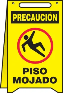 Accuform SHMF111 20" x 12" Fold-Ups OSHA Caution Safety Sign: Wet Floor - Pisa Mojado
