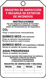 Accuform SHMGT208CTP Fire Extinguisher Tag: Fire Extinguisher Recharge & Inspection Record