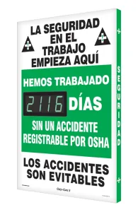 Accuform SHSCK116 28" x 20" Digi-Day Electronic Safety Scoreboards: We Have Worked __Days Without An OSHA Recordable Injury