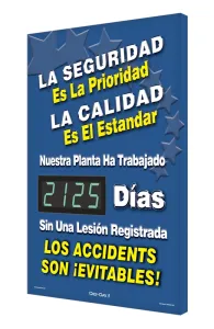 Accuform SHSCK125 28" x 20" Digi-Day Electronic Safety Scoreboards: Safety Is The Priority - Quality Is The Standard - Our Plant Has Worked _