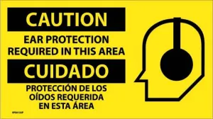 Accuform SPSA123R 10" x 18" Caution Ear Protection Required Sign - Bilingual