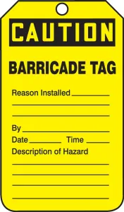 Accuform TAB105CTP OSHA Caution Safety Tag: Barricade Tag