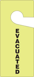 Accuform TAD201 9" x 4" Glow Door Knob Safety Tag: Evacuated