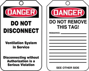 Accuform TCS315PTM OSHA Danger Safety Tag: Danger - Do Not Disconnect