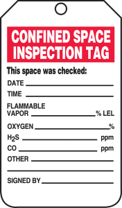 Accuform TCS321PTM Confined Space Status Safety Tag: Confined Space Inspection Tag