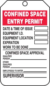 Accuform TCS323CTP Confined Space Status Safety Tag: Confined Space Entry Permit