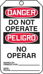 Accuform TMS109PTM Do Not Operate Tag English/Spanish (Mexican)
