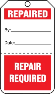 Accuform TPP104PTM Safety Tag: Repaired/Repair Required - Perforated
