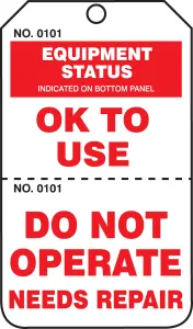 Accuform TPP204CTP Safety Tag: Equipment Status - OK to Use/Do Not Operate Needs Repair - Perforated