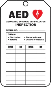 Accuform TRM103CTP 4-1/4" x 2-1/8" Mini Tags: AED Inspection