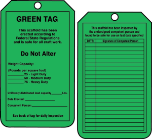 Accuform TRS209PTM Scaffold Status Safety Tag: Green Tag