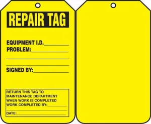 Accuform TRS242CTP Equipment Status Safety Tag: Repair Tag