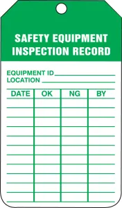 Accuform TRS250PTM Equipment Status Safety Tag: Safety Equipment Inspection Record