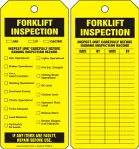Accuform TRS314PTM 8-1/2" x 3-7/8" Jumbo Inspection Status Safety Tag: Forklift Inspection