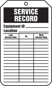 Accuform TRS319CTP Equipment Status Safety Tag: Service Record