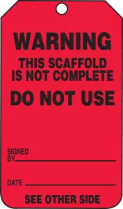 Accuform TRS322PTP Scaffold Status Safety Tag: Warning- Do Not Use