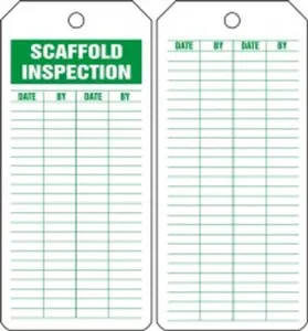 Accuform TRS325CTP 8-1/2" x 3-7/8" Jumbo Scaffold Status Safety Tag: Scaffold Inspection