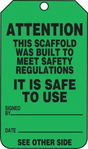 Accuform TRS328CTP Scaffold Status Safety Tag: Attention- This Scaffold Was Built to Meet Safety Regulations