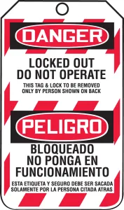 Accuform TSP103PTM Bilingual OSHA Danger Lockout Tag: Locked Out - Do Not Operate