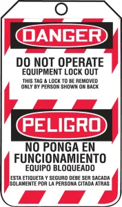Accuform TSP105PTM Bilingual OSHA Danger Lockout Tag: Do Not Operate - Equipment Lock Out