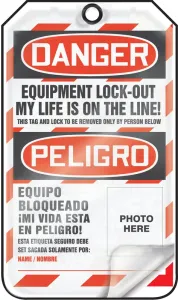 Accuform TSP107LPM Bilingual OSHA Danger Lockout Tag: Equipment Lock-Out - My Life Is On The Line!