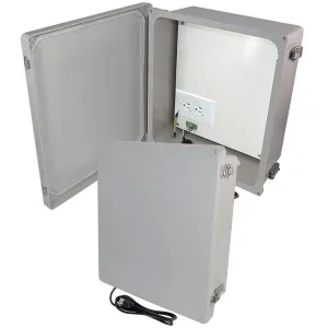 Altelix NF141206MA1C NF Series 14x12x6 Fiberglass Weatherproof WiFi NEMA 4X Enclosure with No-Drill PVC Mounting Plate 120 VAC Outlets & Power Cord