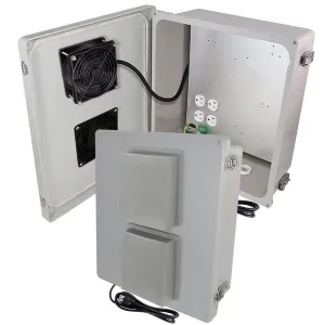 Altelix NF141206VFA1C-85 NF Series 14x12x6 Fiberglass Weatherproof Vented NEMA Enclosure with 120 VAC Outlets Power Cord & 85F Turn-On Cooling Fan
