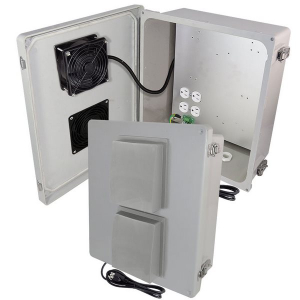 Altelix NF141206VFA1C NF Series 14x12x6 Fiberglass Weatherproof Vented NEMA Enclosure with Cooling Fan 120 VAC Outlets & Power Cord