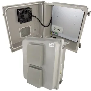 Altelix NF141208VFAU NF Series 14x12x8 Vented Fiberglass Weatherproof NEMA Enclosure with 100-240 VAC Universal Power Outlet & Cooling Fan