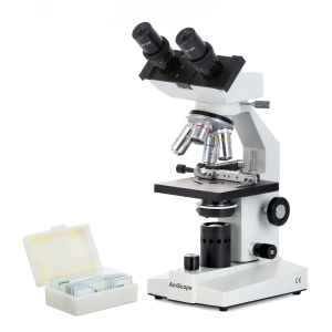 AmScope B100-MS-PB10-E B100 Series Binocular Compound Microscope 40X-1000X Magnification w/ LED Ligh, Mechanical Stage and 1MP Camera and Slide Kit