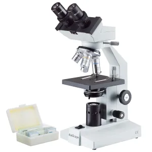 AmScope B100-PB10 B100 Series Biological Binocular Compound Microscope with 20W Halogen, Prepared, Blank Slide Kit and Optional Digital Camera