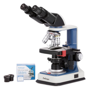 AmScope B120C-R-50P100S B120C-R Series USB-C Rechargeable Student Binocular Compound Microscope 40X-2500X Magnification with 3D Two-Layer Mechanical Stage, Achromatic Objectives, LED illuminator, 50pc Blank Slides and 100pc