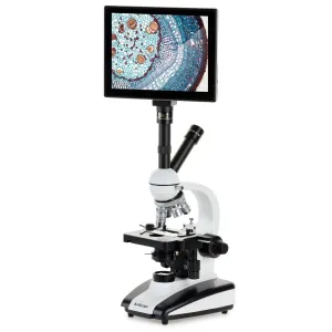 AmScope D130-TP D130 Series Dual-view Monocular LED Student Compound Microscope with Mechanical Stage + 9.7" Touchscreen Imaging System