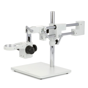 AmScope DAW White Double Arm Boom Stand for Stereo Microscopes - Steel Arms, Tube Mount, 76mm Focus Block