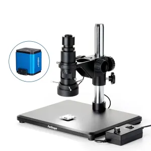 AmScope H800-96S-HD25 H800 Series Zoom Inspection Monocular Stereo Microscope 0.7X-5X Magnification on Table Stand w/ 96-LED Ring Light and 1080P HDMI C-mount Camera