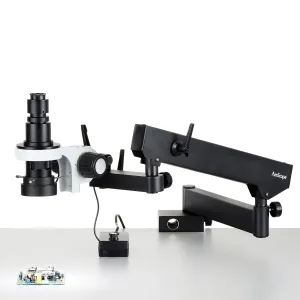 AmScope H800-ASC-96S Zoom Inspection Monocular Stereo Microscope 0.7X-5X Magnification on Articulating Arm w/ LED Ring Light and Optional USB Camera