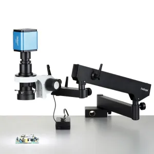 AmScope H800-ASC-96S-AF2 H800 Series Zoom Inspection Monocular Stereo Microscope 0.7X-5X on Articulating Arm w/ LED Ring Light and 1080P 2MP HDMI Auto-focus Camera
