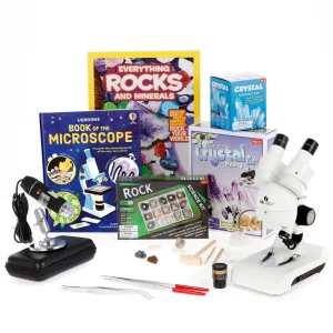 AmScope KVB-GEM-122-EXP Kid's Natural Gemstone Explorer Series Set Deluxe All-In-One Stereo Microscope, Ultimate Natural Gemstone Activity Set