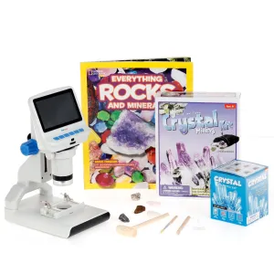 AmScope KVB-GEM-140-ADV Kid's Natural Gemstone Adventurer Series Set 1080P HD Portable LCD Digital Color Microscope, Natural Gemstone Activity Set